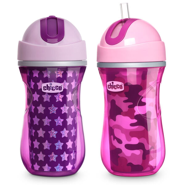 Insulated Flip-Top Straw Cup 9oz 12m+ &#40;2pk&#41; in Pink/Purple in 