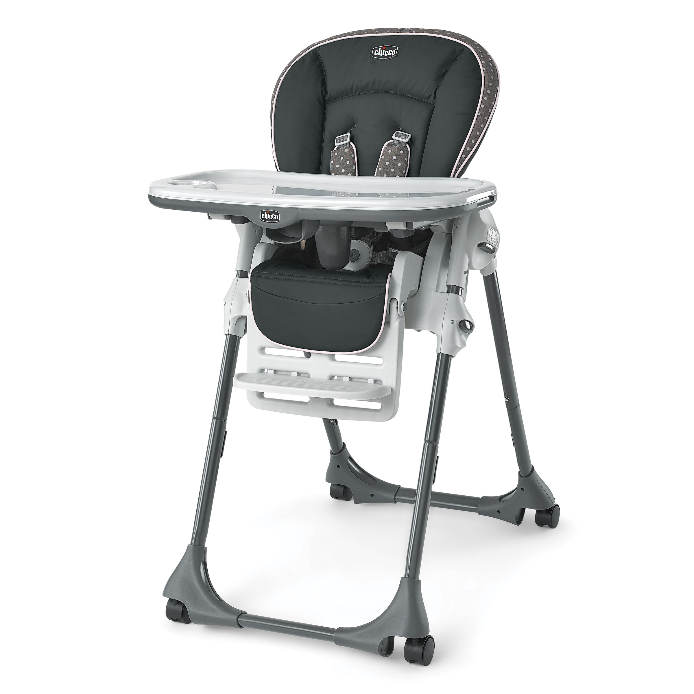 pink and grey high chair