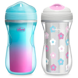 Chicco Insulated Rim Spout Trainer 9oz 12m+ (2pk) in Teal/Pink/Floral