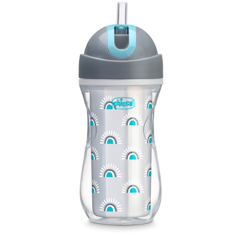 Chicco Insulated Flip-Top Straw Cup 9oz 12m+ in Sunburst Silver/Blue