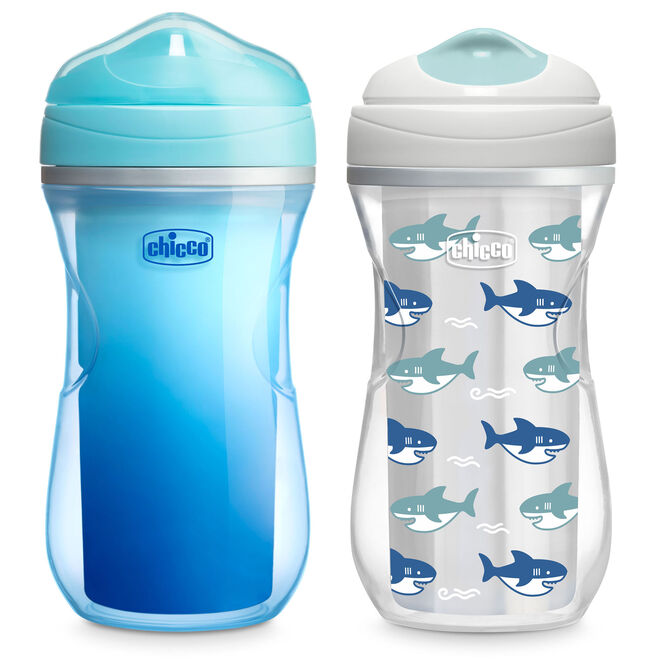 Chicco Insulated Rim Spout Trainer 9oz 12m+ (2pk) in Blue/Sharks image number 0