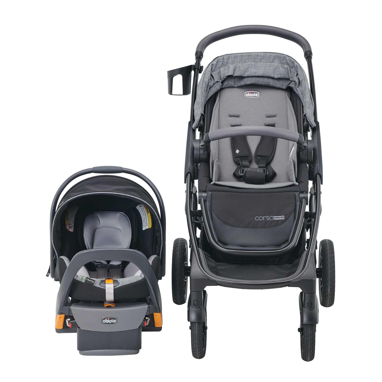Chicco Corso Primo ClearTex Travel System in Aspen Front View image number 1
