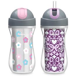 Chicco Insulated Flip-Top Straw Cup 9oz 12m+ (2pk) in Floral/Purple Print