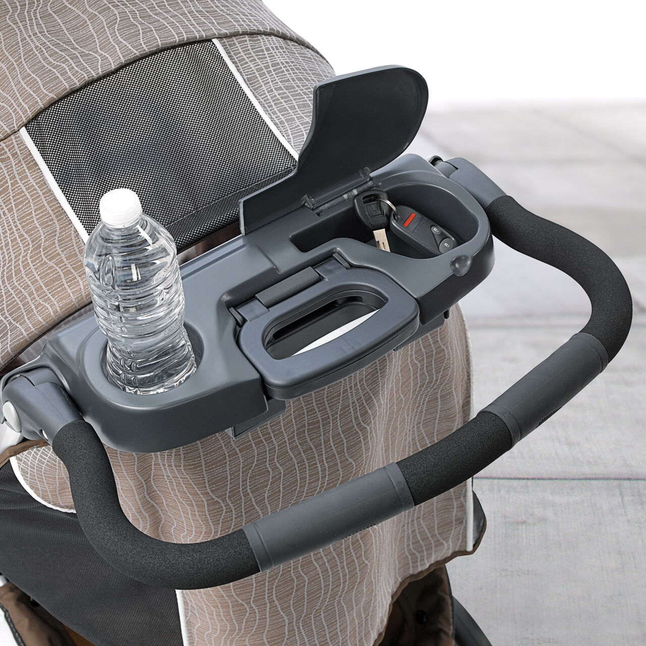 Convenient parent tray with cup holder on Cortina Magic Stroller image number 5
