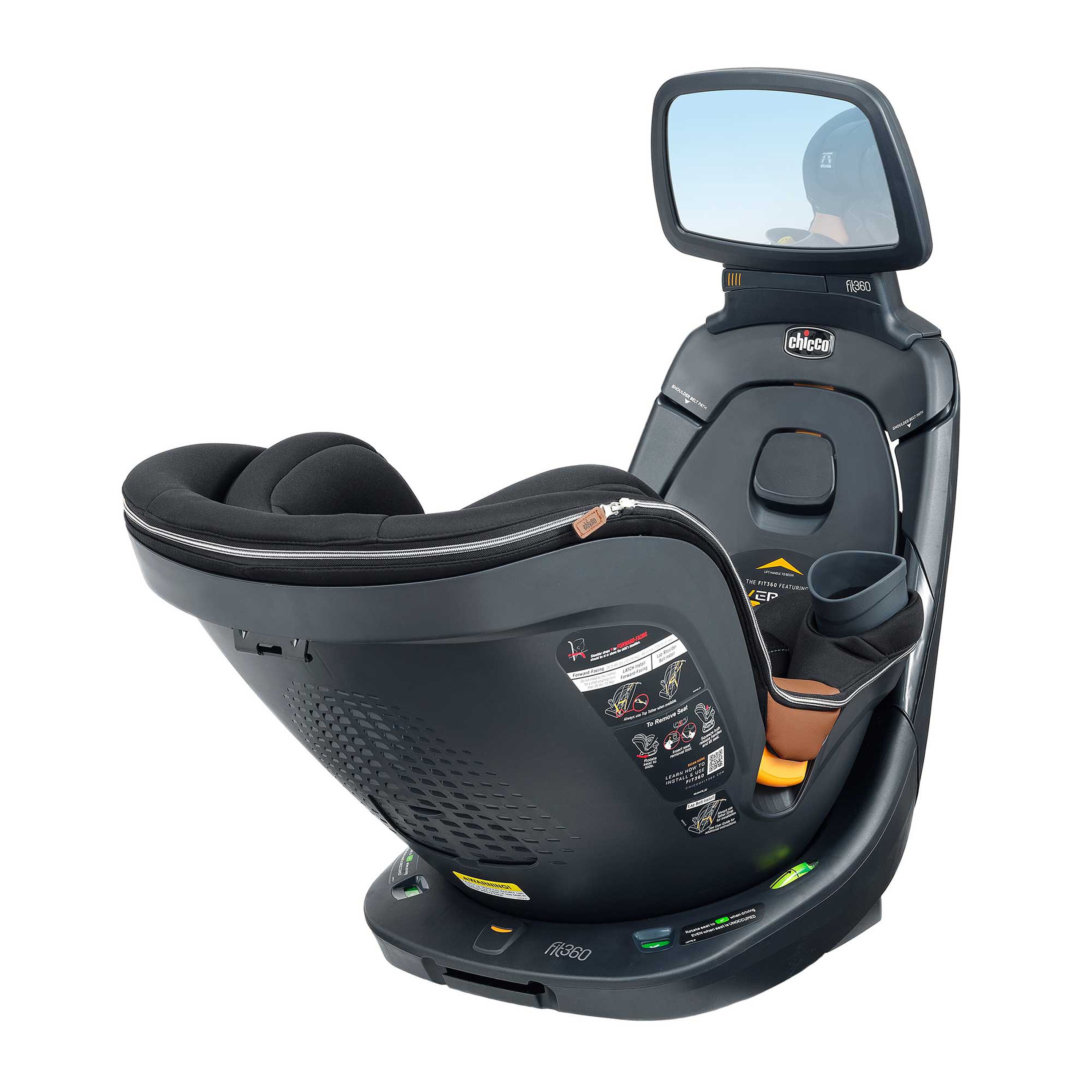 Chicco Fit360 Zip Cleartex Car Seat in Black Reclined Mirror Profile image number 5