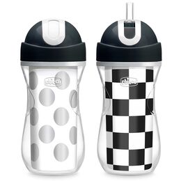 Chicco Insulated Flip-Top Straw Cup 9oz 12m+ (2pk) in Black/White/Silver