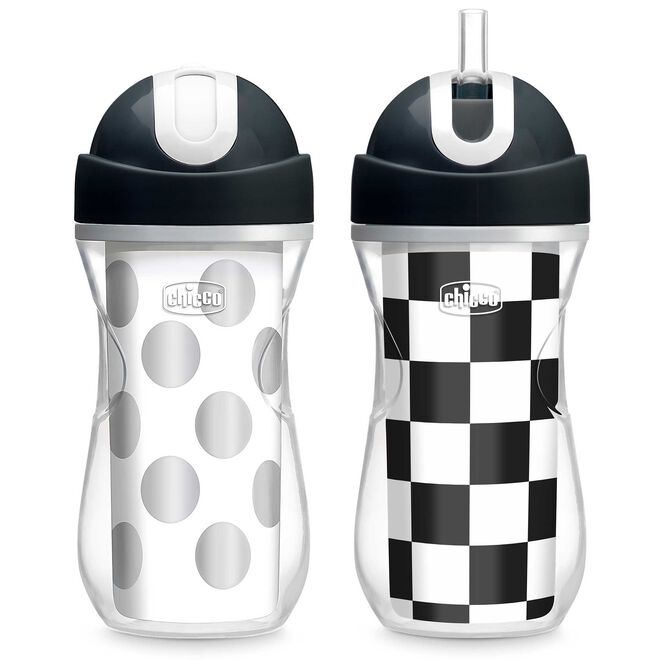 Chicco Insulated Flip-Top Straw Cup 9oz 12m+ (2pk) in Black/White/Silver image number 0
