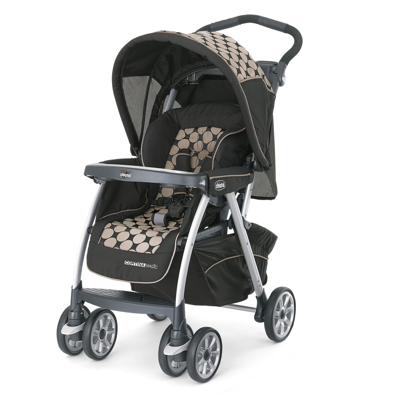 Chicco Cortina Magic Stroller in Black with large tan circle pattern - Solare style image number 0