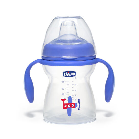 Chicco NaturalFit 8oz Transition Cup - blue with airplane decal image number 0
