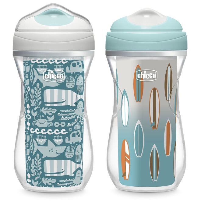 Chicco Insulated Rim Spout Trainer 9oz 12m+ (2pk) in Ocean Print/Surf image number 0