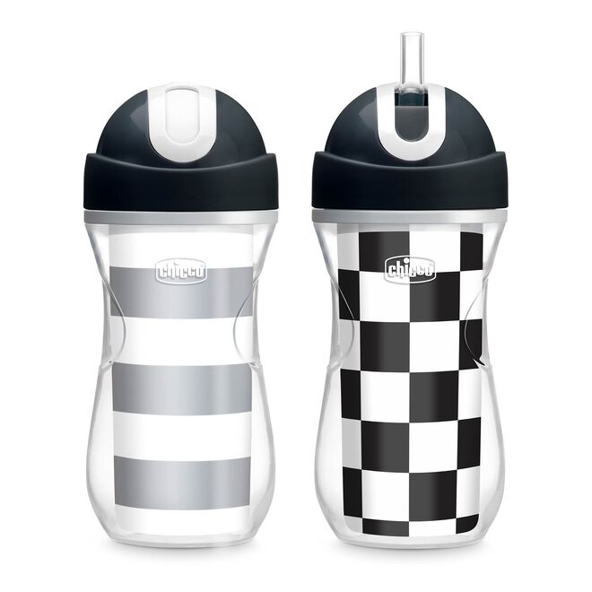 Chicco Insulated Flip-Top Straw Cup 9oz 12m+ (2pk) in Black/White/Silver image number 0