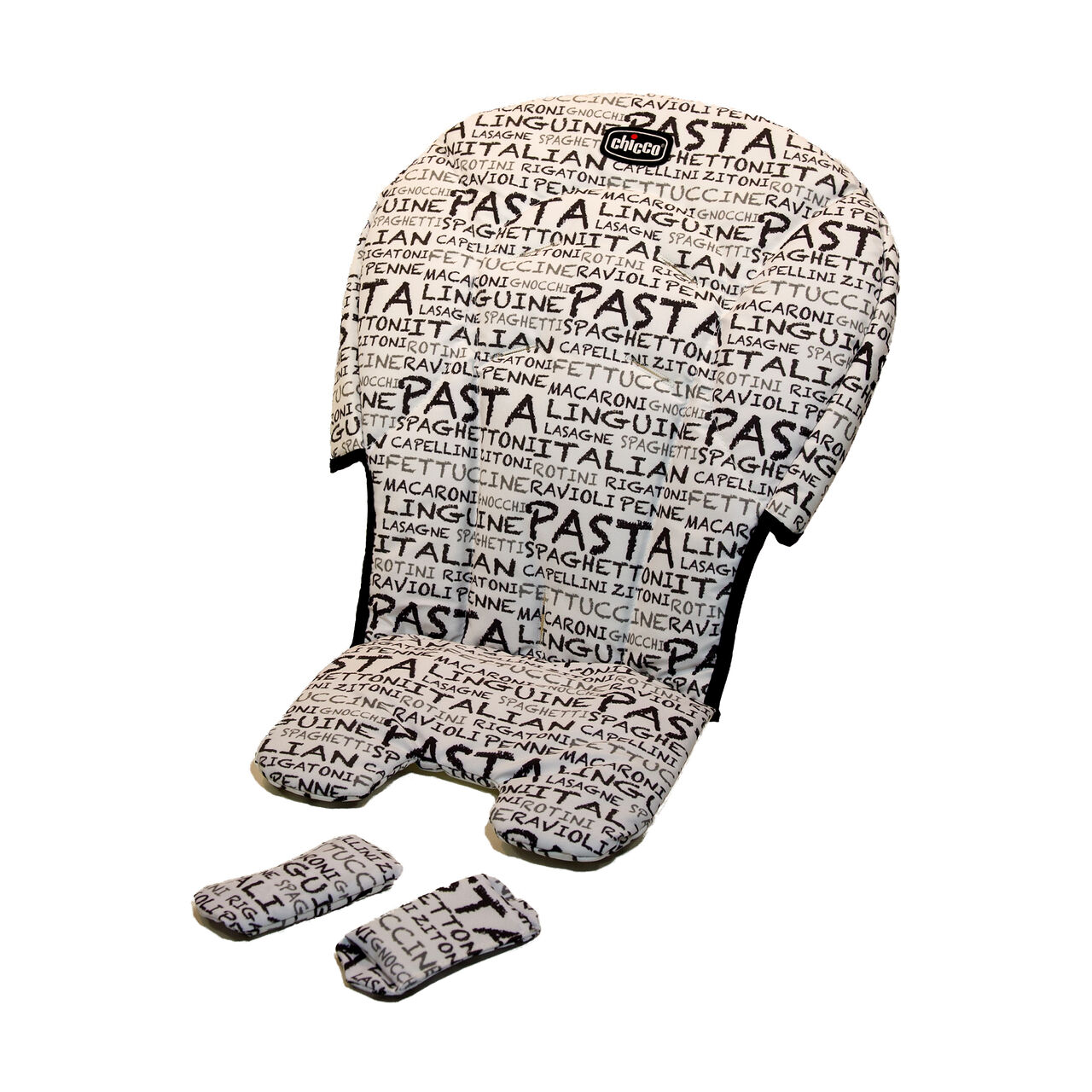 Stack Highchair Seat Cover & Shoulder Pads - Pasta in WHITE & BLACK image number 0
