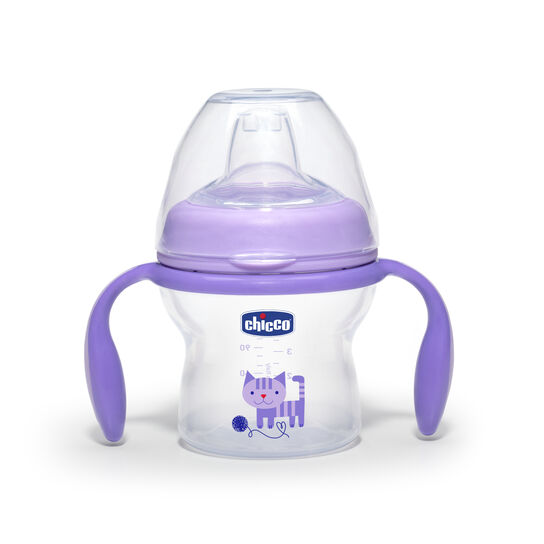 Chicco NaturalFit 5 ounce Transition Cup - Purple with Kitten Graphic image number 0