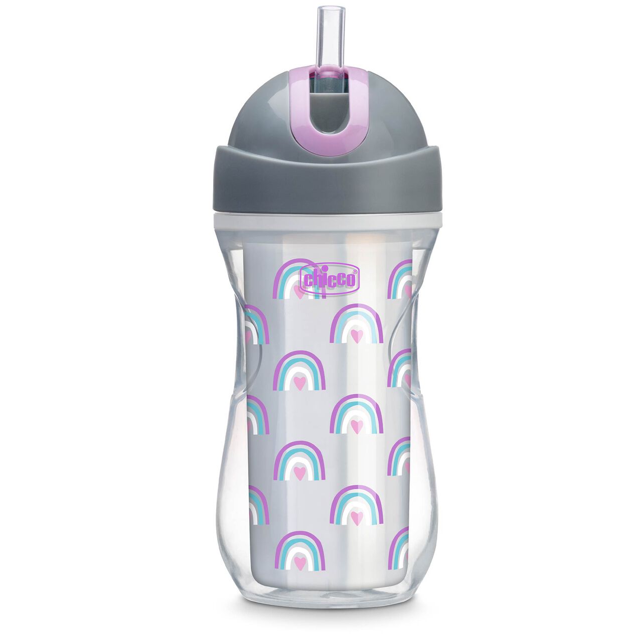 Chicco Insulated Flip-Top Straw Cup 9oz 12m+ in Rainbow Silver/Purple image number 0