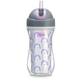 Chicco Insulated Flip-Top Straw Cup 9oz 12m+ in Rainbow Silver/Purple