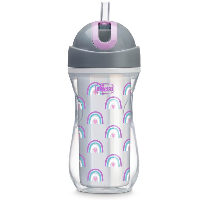 Chicco Insulated Flip-Top Straw Cup 9oz 12m+ in Rainbow Silver/Purple image number 0