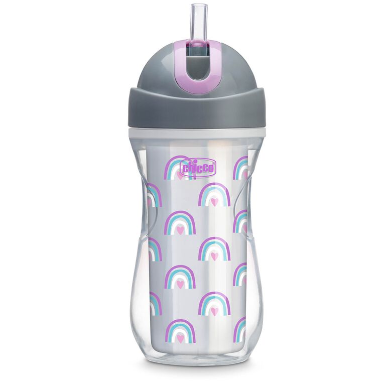 Chicco Insulated Flip-Top Straw Cup 9oz 12m+ in Rainbow Silver/Purple