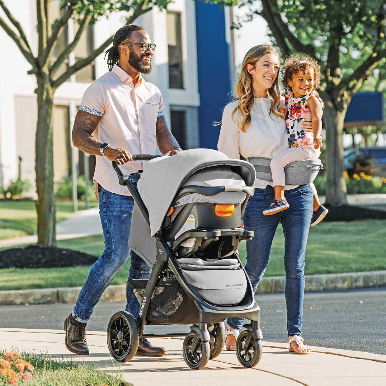 Family traveling with Chicco Bravo LE stroller