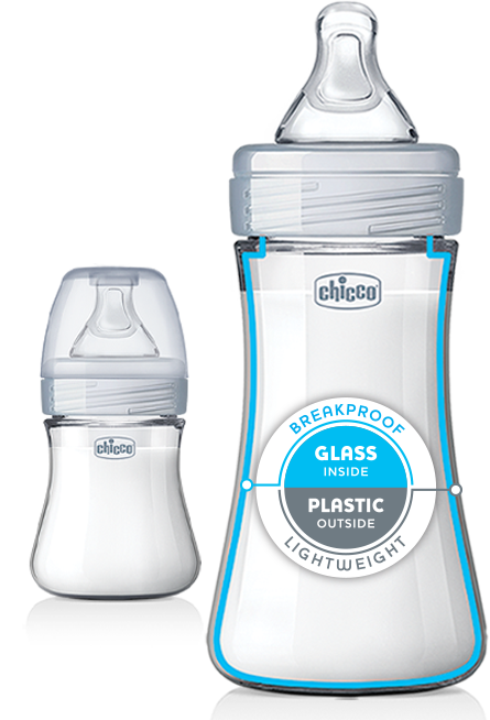 Chicco Duo 5oz. 2-Pack Hybrid Baby Bottles with Invinci-Glass Inside/Plastic Outside in Clear/Grey