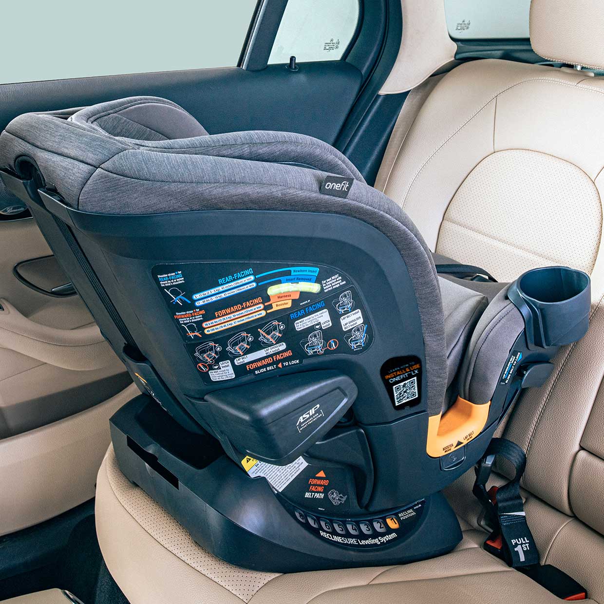 Chicco OneFit LX ClearTex All-in-One Car Seat in rear-facing mode