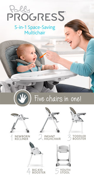 Intoducin the space saving Progres5 Highchair by chicco