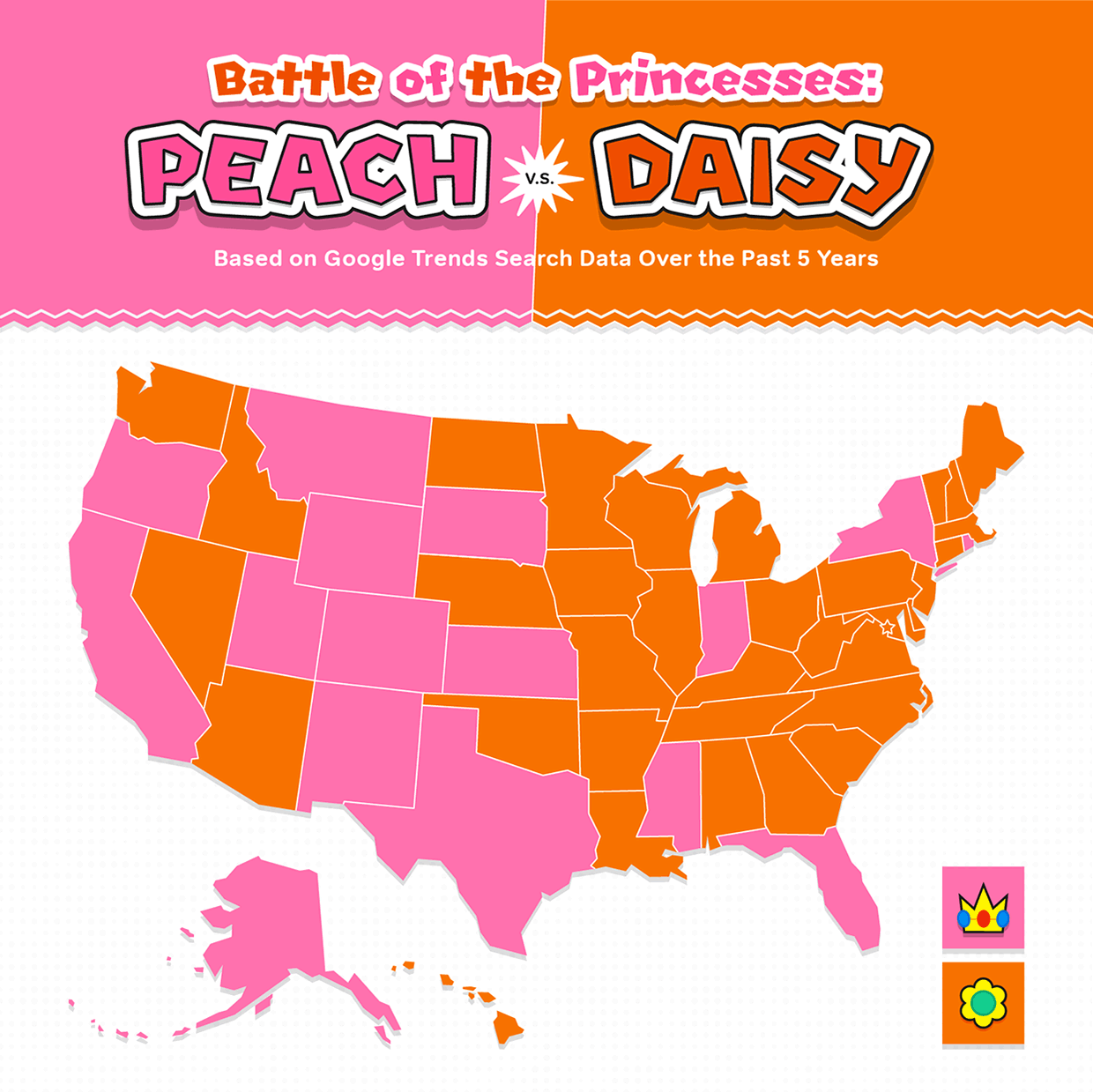 Graphic showing the most popular princess in every state
