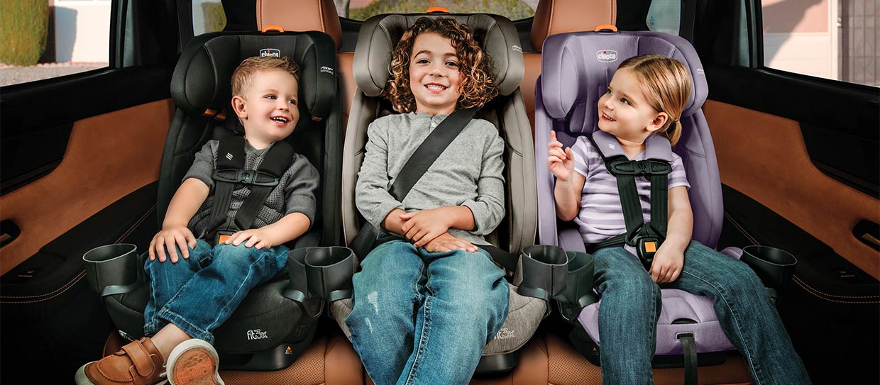 Three Chicco Fit3x ClearTex car seats with 3-across configuration image